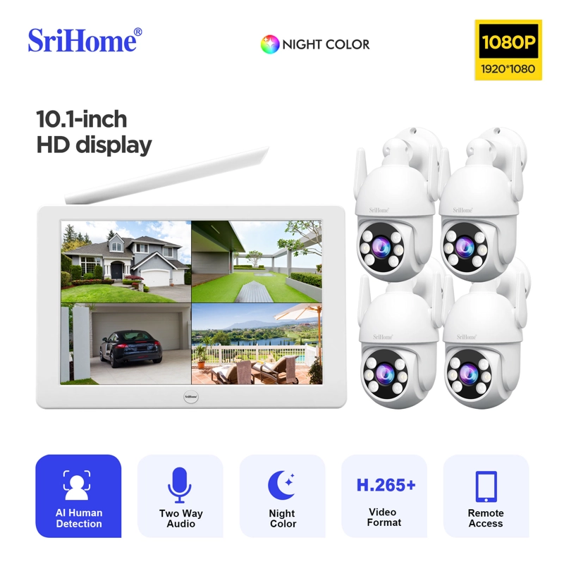 KIT NVR SRIHOME 4 CAMARAS IPC059 PTZ WIFI 2MP + NVR NVS009 CON PANTALLA 8CH - 5