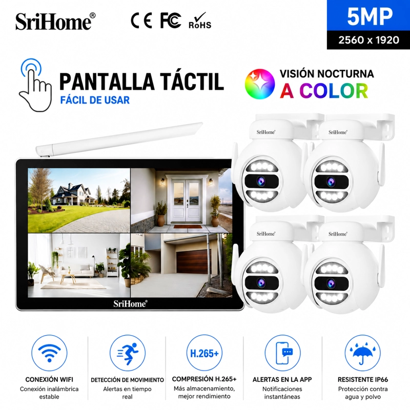 KIT NVR SRIHOME 4 CAMARAS IPC047 PTZ WIFI + NVR NVS010 CON PANTALLA 8CH - 5