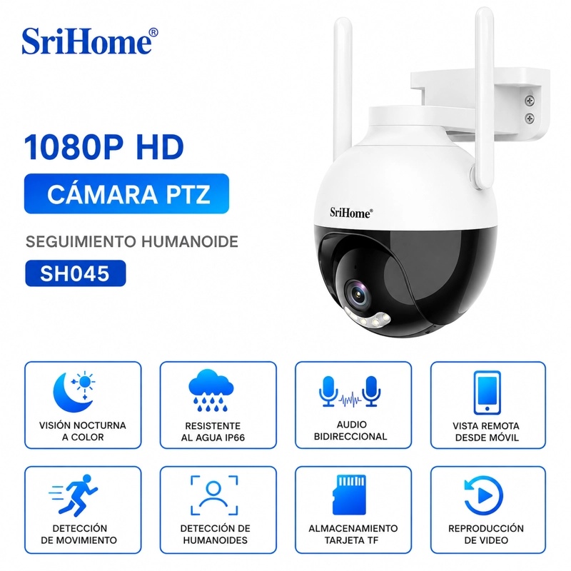 CAMARA IP PTZ SRIHOME SH045 2MP WIFI EXTERIOR 1080P IP66 VISION NOCTURNA COLOR - 4