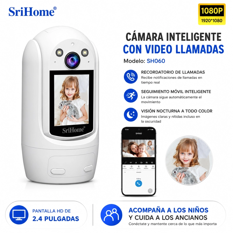 CAMARA IP WIFI SRIHOME SH060 2MP PTZ CON PANTALLA 2.4 - 4