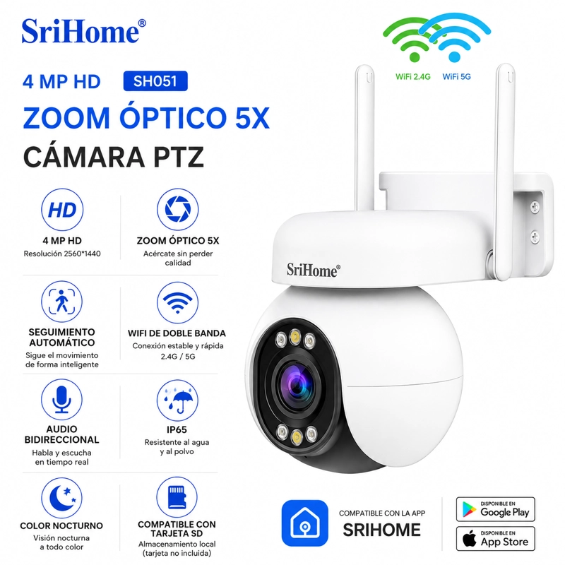 CAMARA IP PTZ SRIHOME SH051 4MP 1440P ZOOM 5X WIFI 5G VISION NOCTURNA - 4