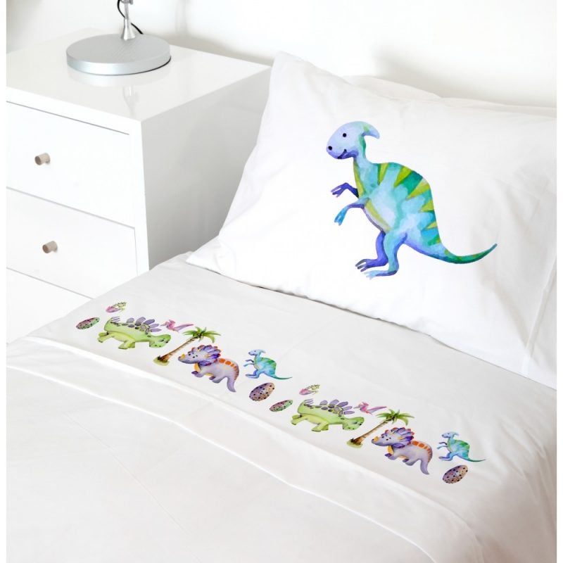 SET SÁBANAS TUYO PRINT DINOSAURIO 1 PLAZA 200 HILOS ALGODÓN BLANCO ESTAMPADO - 1