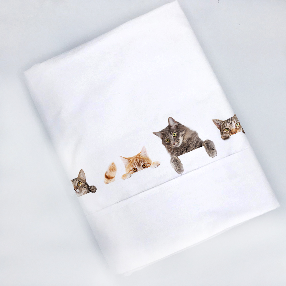SET SÁBANAS TUYO PRINT CAT LOVERS 1 PLAZA 200 HILOS ALGODÓN BLANCO ESTAMPADO - 3