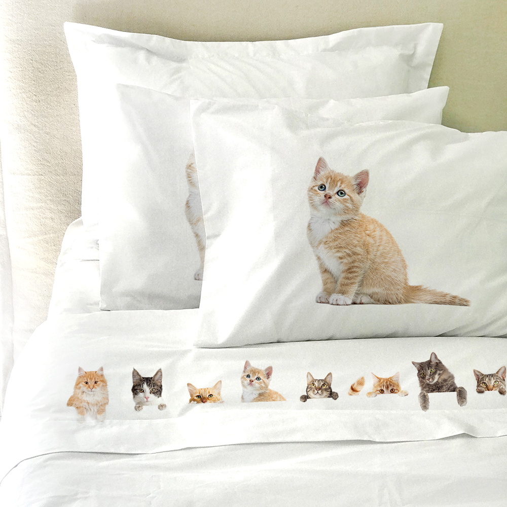 SET SÁBANAS TUYO PRINT CAT LOVERS 1 PLAZA 200 HILOS ALGODÓN BLANCO ESTAMPADO - 4