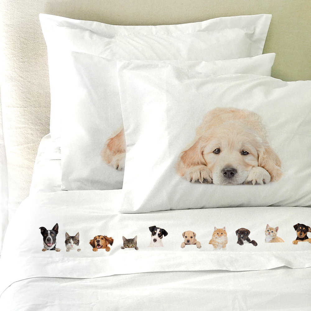 SET SÁBANAS TUYO PRINT ANIMAL FRIEND 1 PLAZA 200 HILOS ALGODÓN BLANCO ESTAMPADO - 2