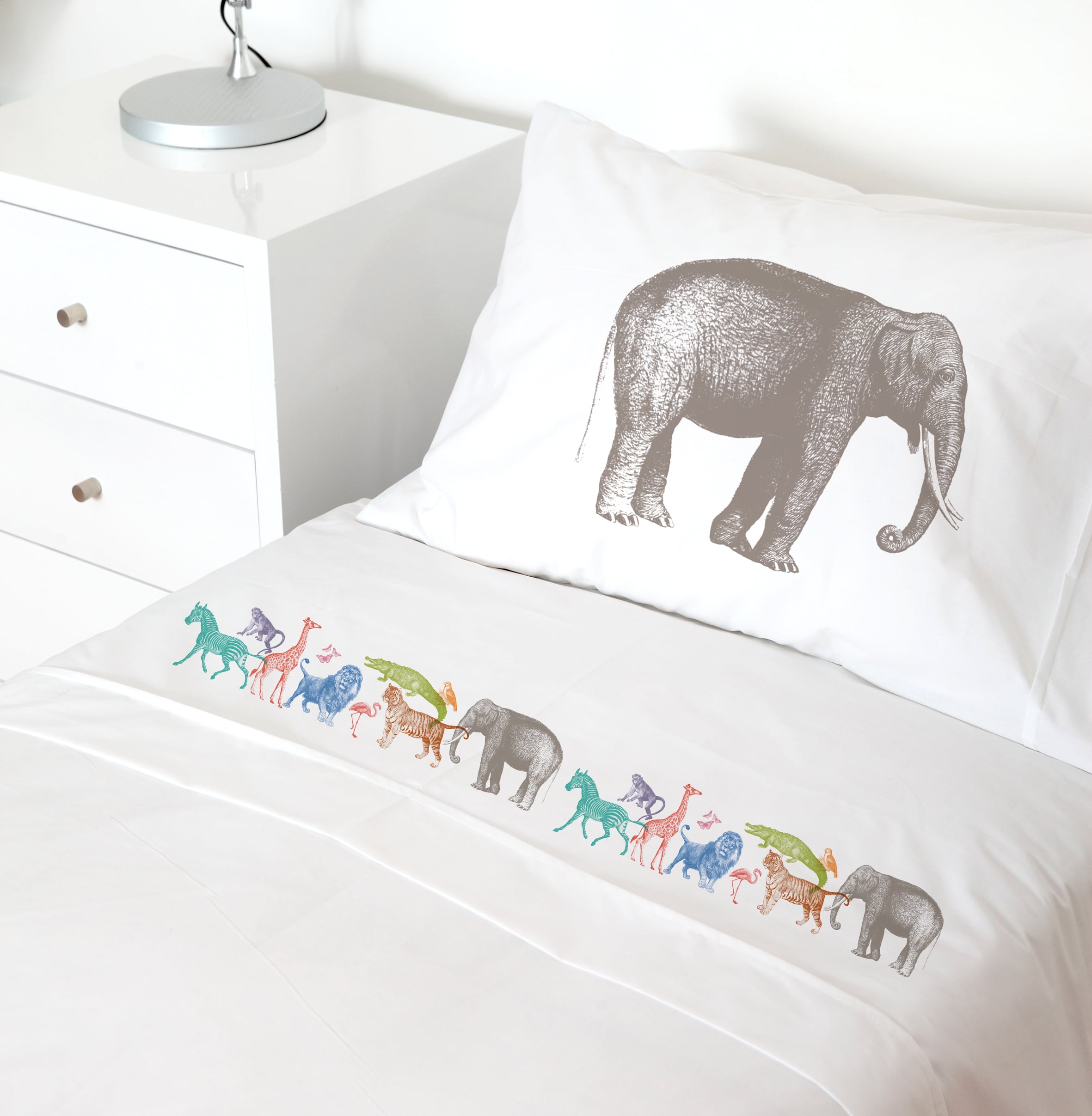 SET SÁBANAS TUYO PRINT SAFARI 1.5 PLAZAS 200 HILOS ALGODÓN BLANCO ESTAMPADO - 1