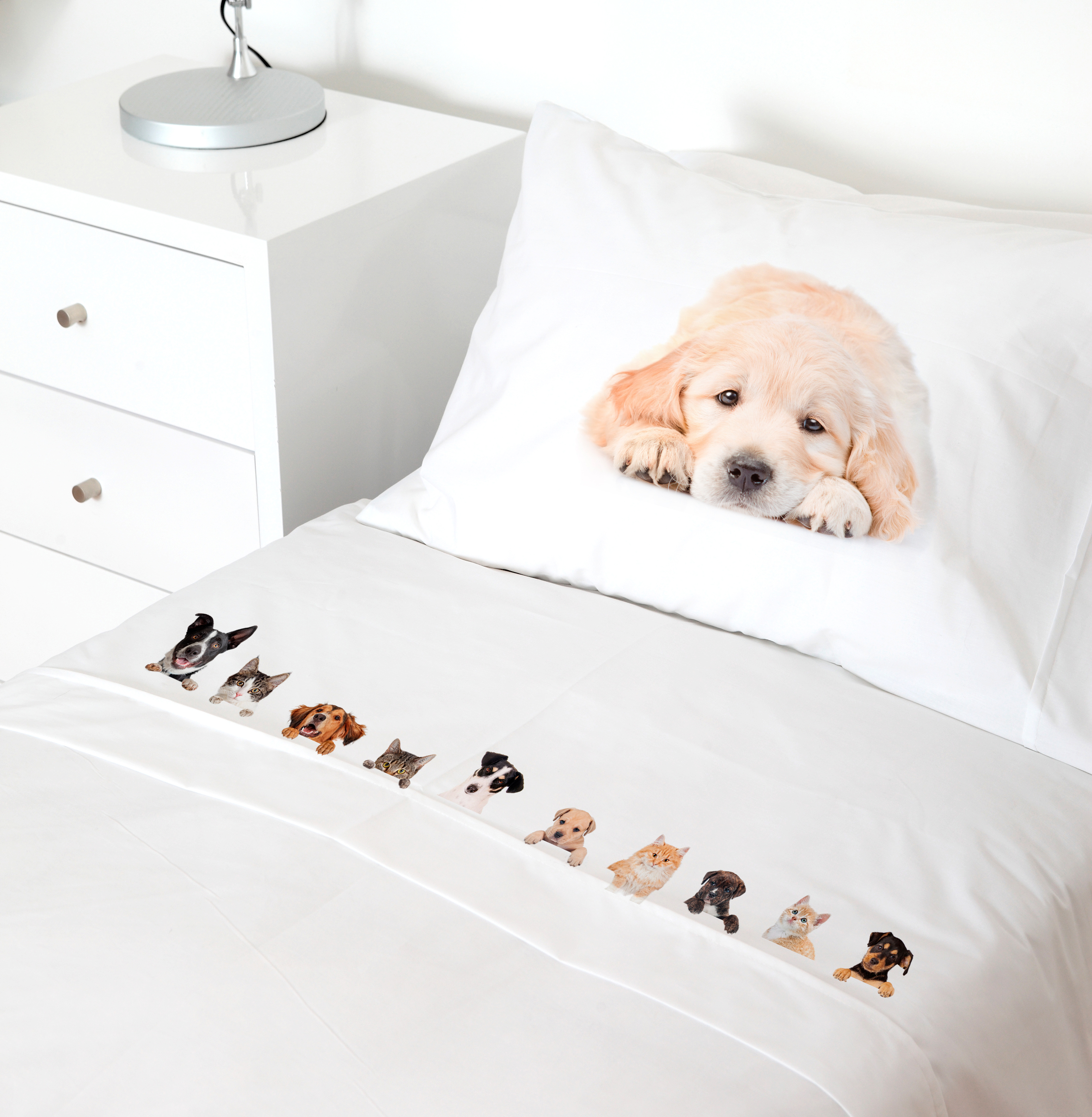 SET SÁBANAS TUYO PRINT ANIMAL FRIEND 1.5 PLAZAS 200 HILOS ALGODÓN BLANCO ESTAMPADO - 1