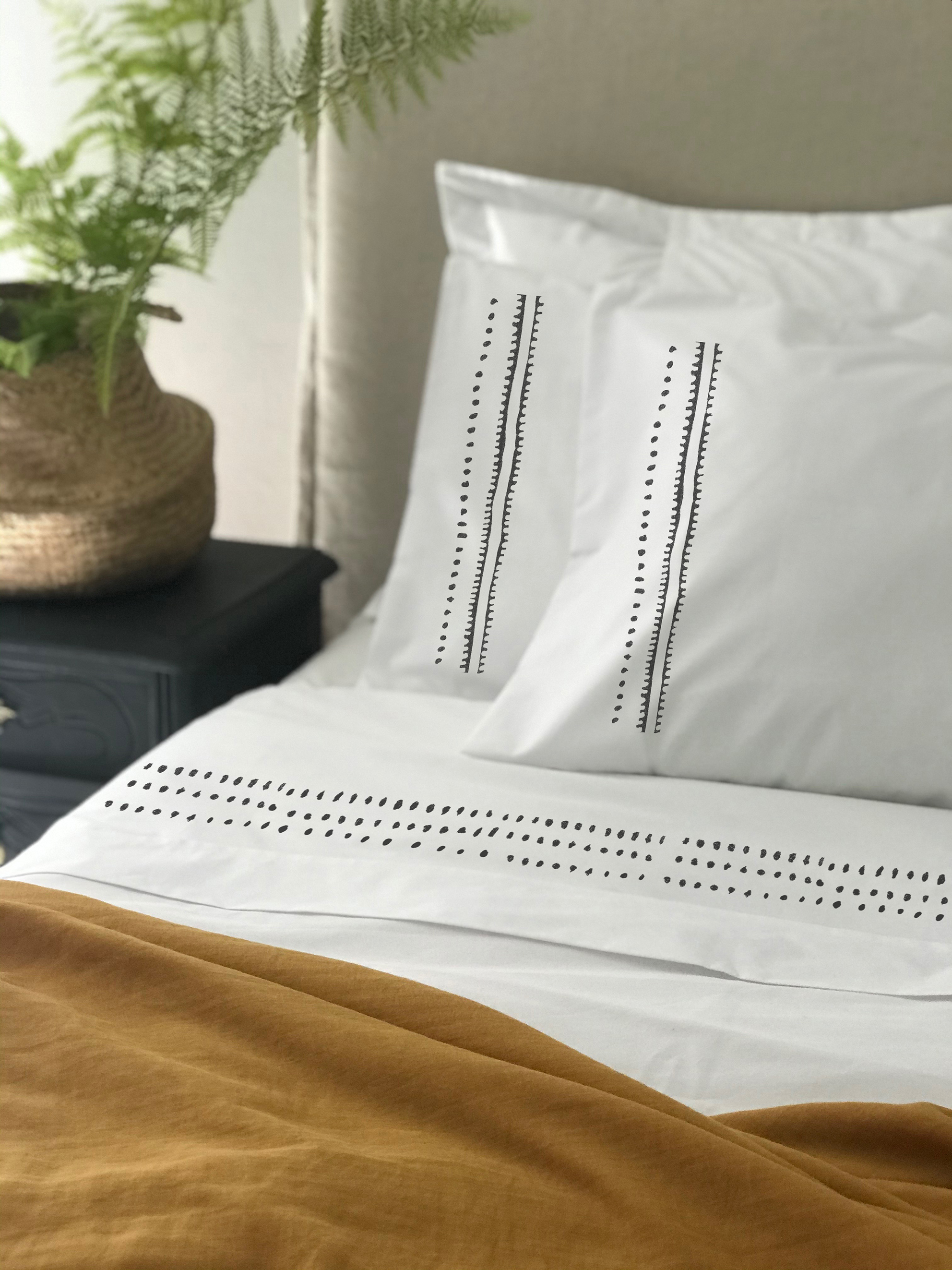 SET SÁBANAS TUYO PRINT ETNICA 2 PLAZAS 200 HILOS ALGODÓN BLANCO ESTAMPADO - 2