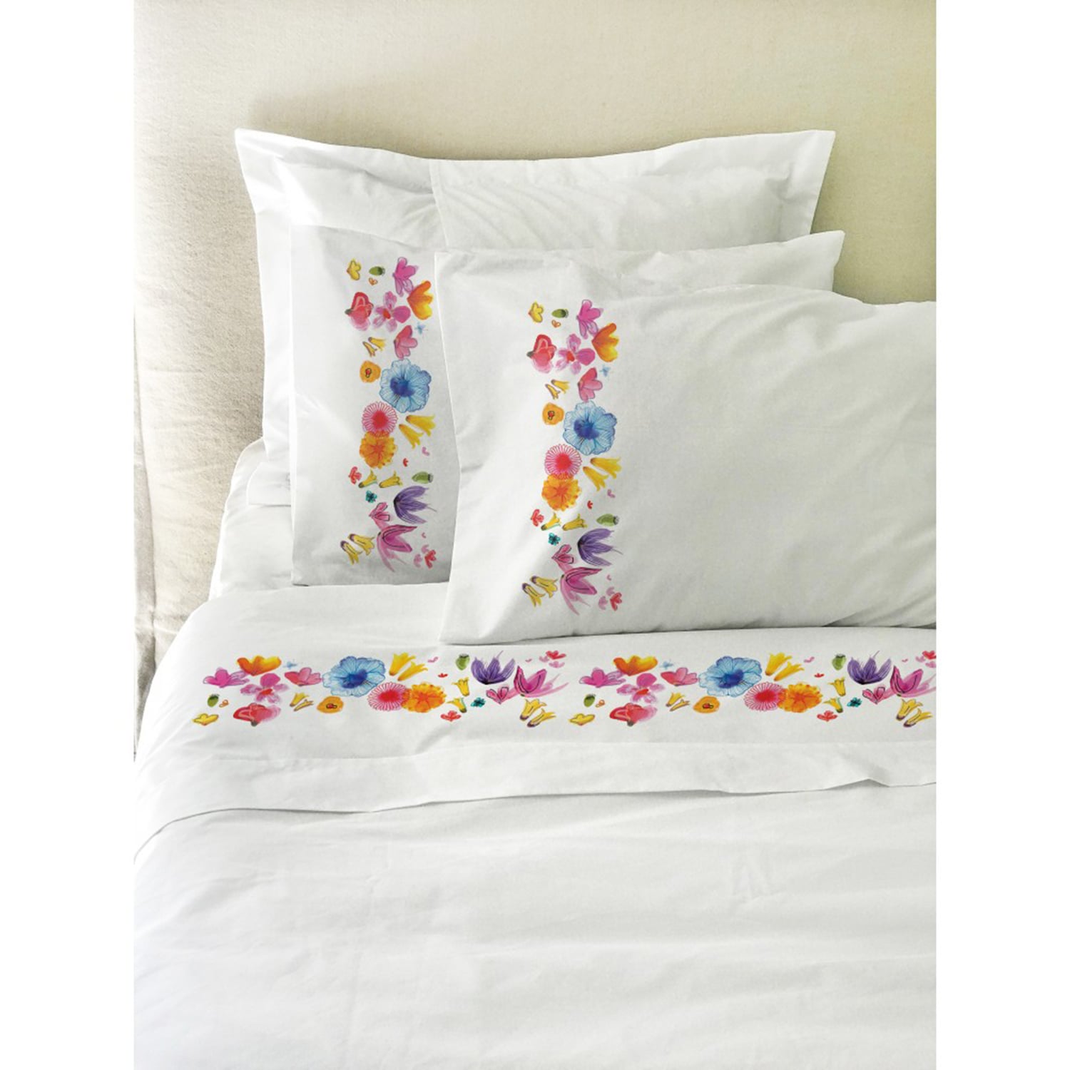 SET SÁBANAS TUYO PRINT JARDÍN FLORES 2 PLAZAS 200 HILOS ALGODÓN BLANCO ESTAMPADO - 1