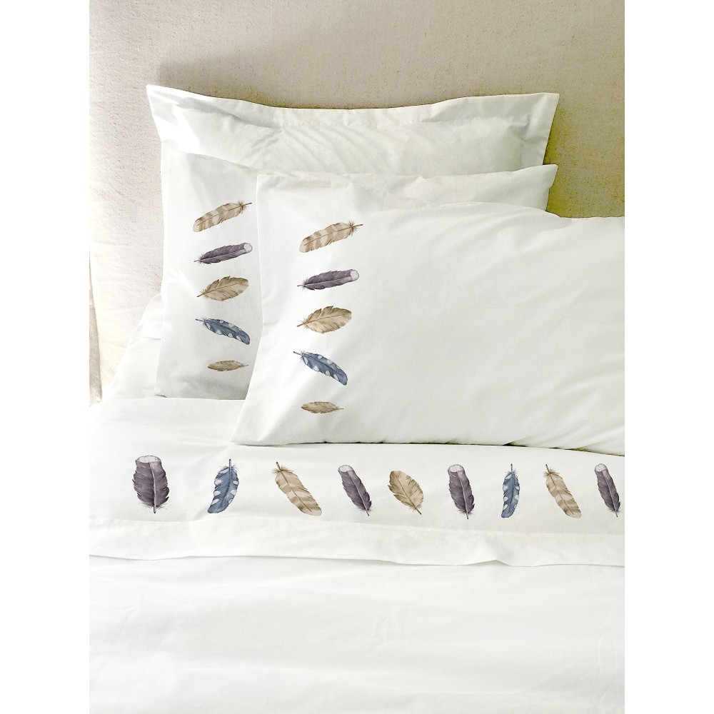 SET SÁBANAS TUYO PRINT PLUMAS 2 PLAZAS 200 HILOS ALGODÓN BLANCO ESTAMPADO - 1