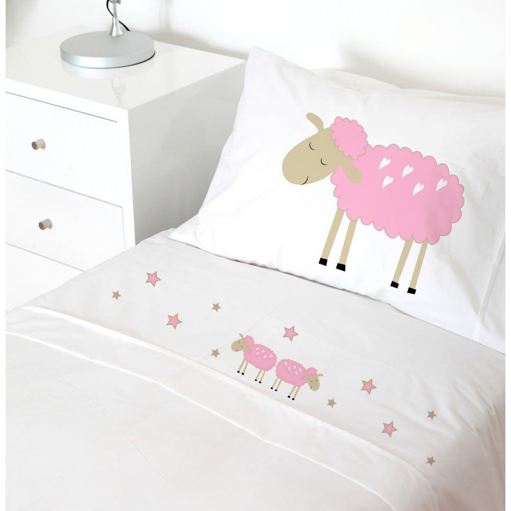 SET SÁBANAS TUYO PRINT OVEJA ROSADA 1 PLAZA 200 HILOS ALGODÓN BLANCO ESTAMPADO - 1