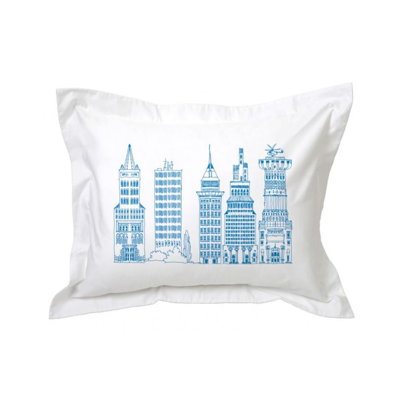 FUNDA TUYO PRINT ALMOHADA EDIFICIOS 70 X 50 CM ALGODÓN BLANCO AZUL - 1