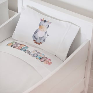 SET SÁBANAS TUYO PRINT ANIMALES ACUARELA ALGODÓN BLANCO MOISÉS COLECHO - 1