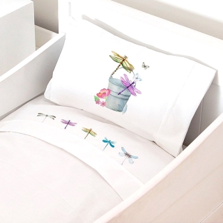 SET SÁBANAS TUYO PRINT LIBÉLULA CUNA ALGODÓN BLANCO - 1