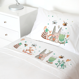 SET SÁBANAS TUYO PRINT CONEJITO ALGODÓN CAMA TRANSICIÓN - 1