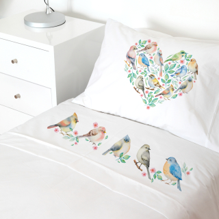 SET SÁBANAS TUYO PRINT PAJARITOS ALGODÓN BLANCO CAMA TRANSICIÓN - 1