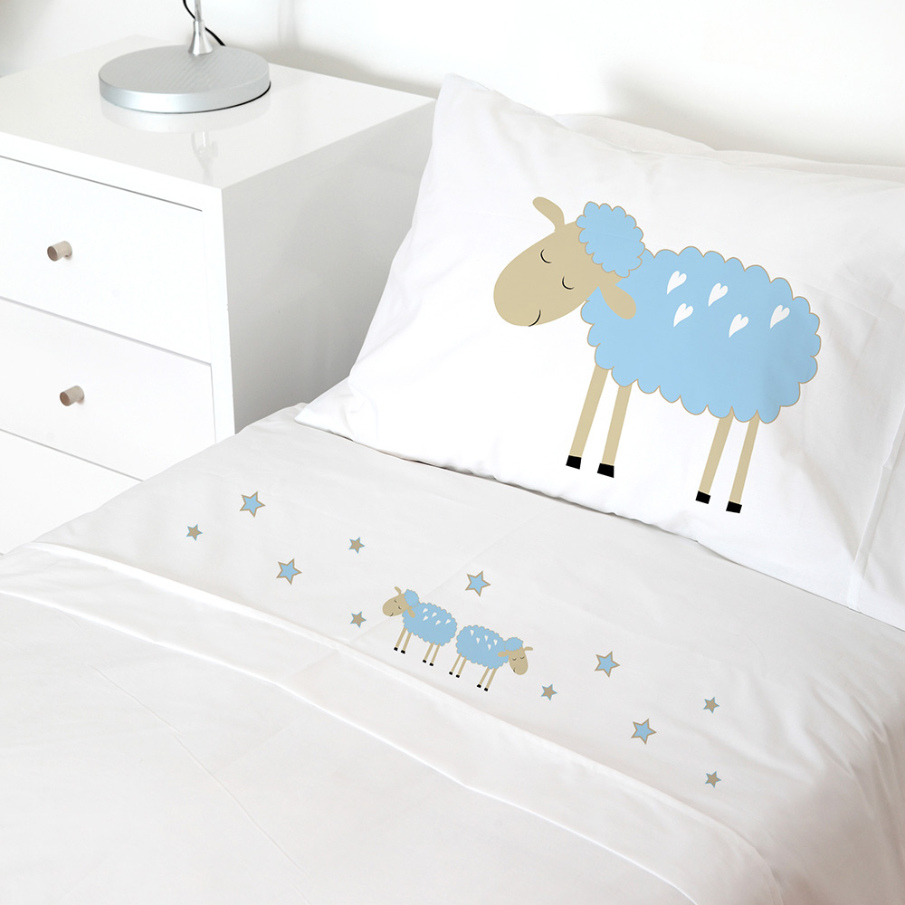 SET SÁBANAS TUYO PRINT OVEJITA ALGODÓN CELESTE CAMA TRANSICIÓN - 1