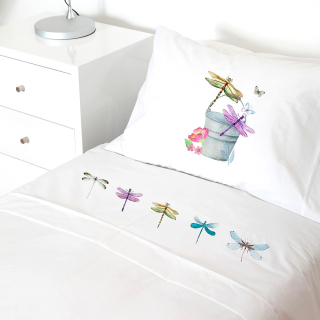 SET SÁBANAS TUYO PRINT LIBÉLULA ALGODÓN BLANCO CAMA TRANSICIÓN - 1