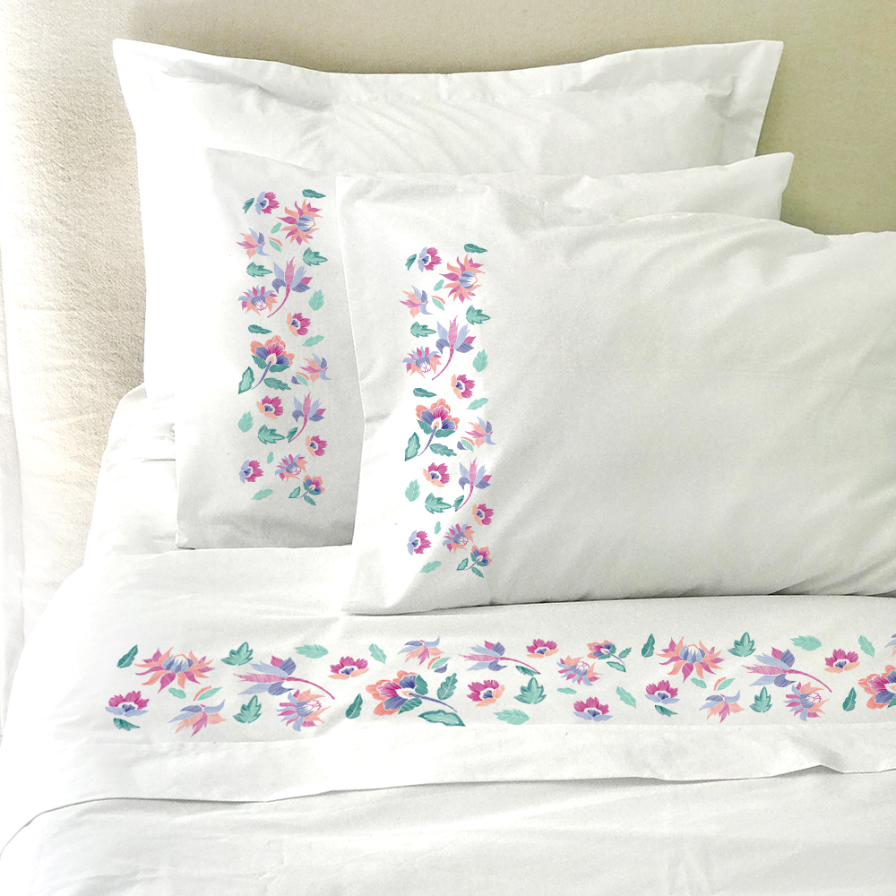 SET SÁBANAS TUYO PRINT MARIA 2 PLAZAS 200 HILOS ALGODÓN BLANCO ESTAMPADO - 1