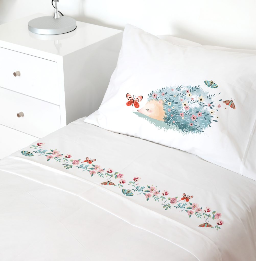 SET SÁBANAS TUYO PRINT ERIZO 1.5 PLAZAS 200 HILOS ALGODÓN BLANCO ESTAMPADO - 1