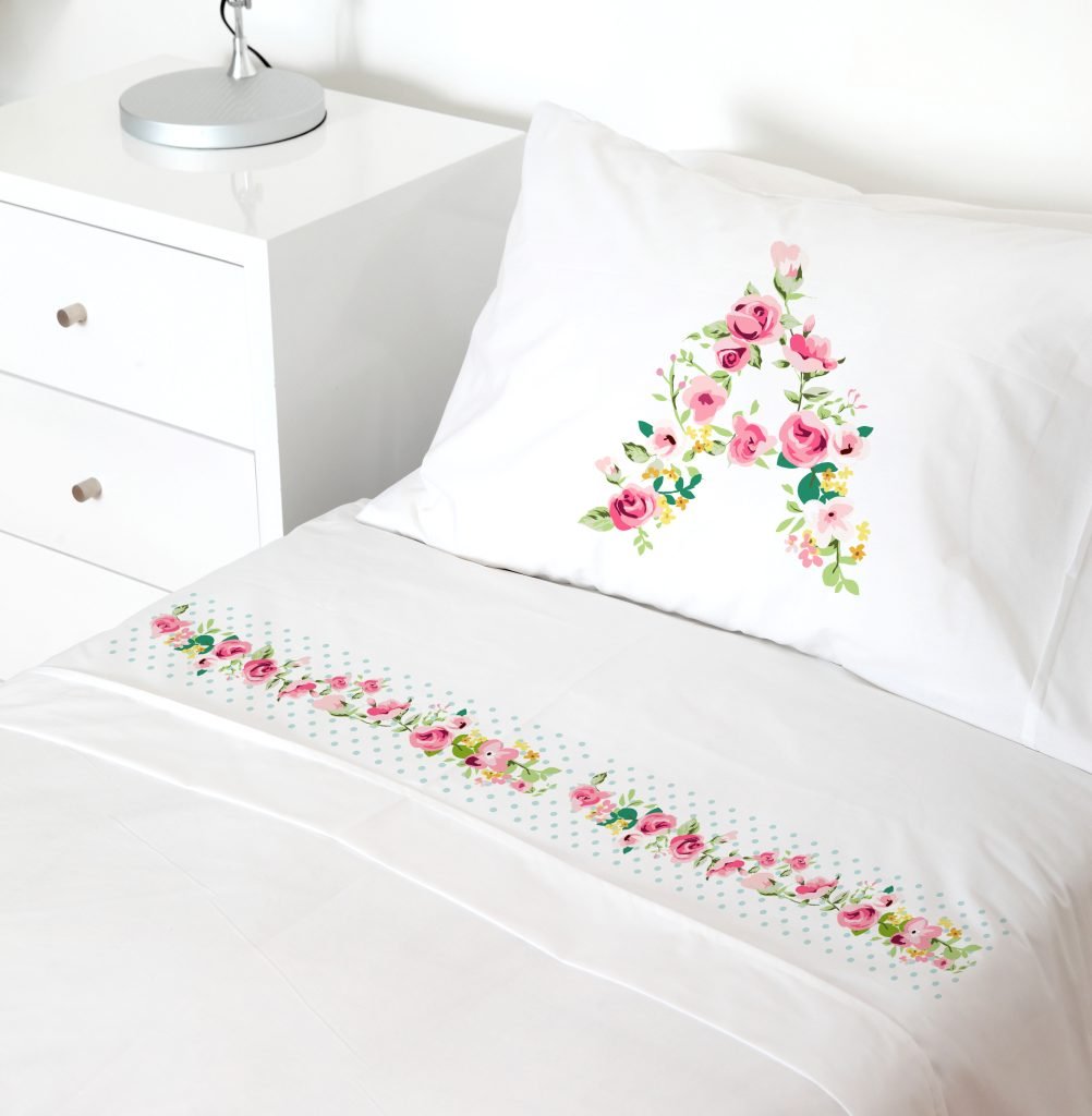 SET SÁBANAS TUYO PRINT LETRAS VINTAGE A 1.5 PLAZAS 200 HILOS ALGODÓN BLANCO ESTAMPADO - 1