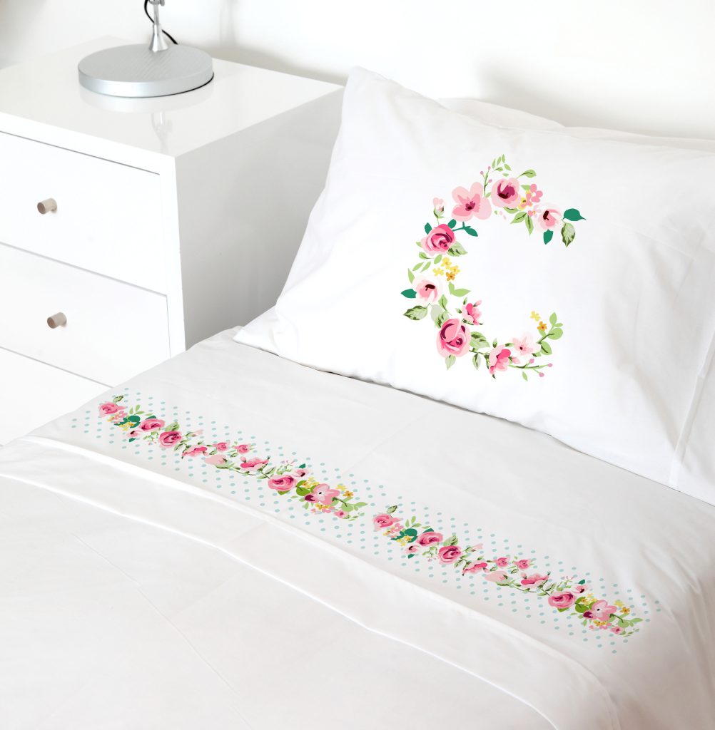 SET SÁBANAS TUYO PRINT LETRAS VINTAGE C 1.5 PLAZAS 200 HILOS ALGODÓN BLANCO ESTAMPADO - 1