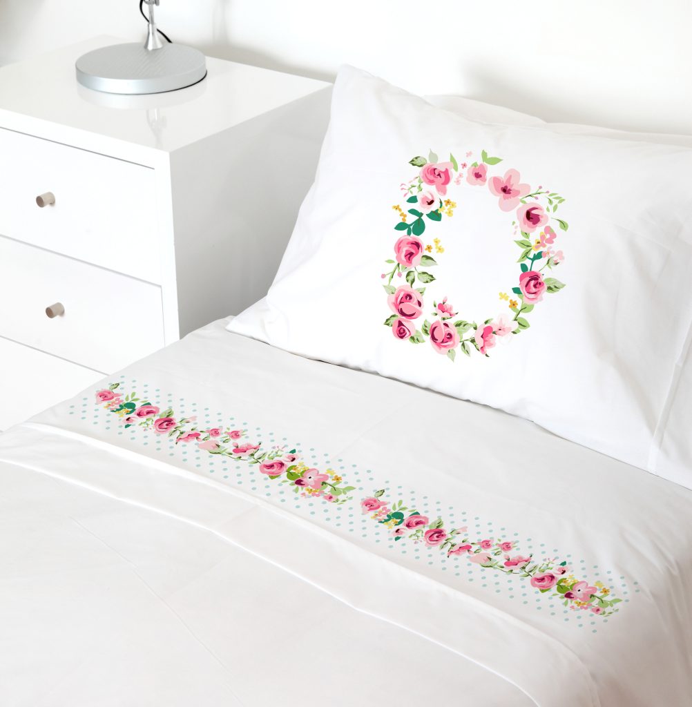 SET SÁBANAS TUYO PRINT LETRAS VINTAGE D 1.5 PLAZAS 200 HILOS ALGODÓN BLANCO ESTAMPADO - 1