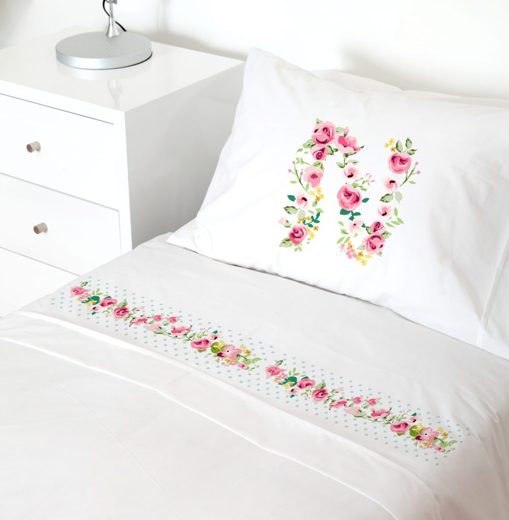 SET SÁBANAS TUYO PRINT LETRAS VINTAGE N 1.5 PLAZAS 200 HILOS ALGODÓN BLANCO ESTAMPADO - 1