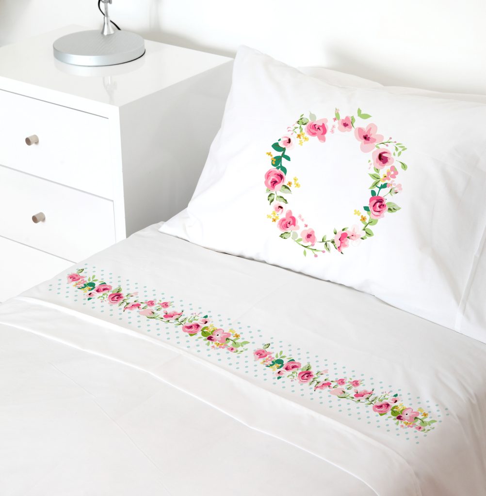 SET SÁBANAS TUYO PRINT LETRAS VINTAGE O 1.5 PLAZAS 200 HILOS ALGODÓN BLANCO ESTAMPADO - 1