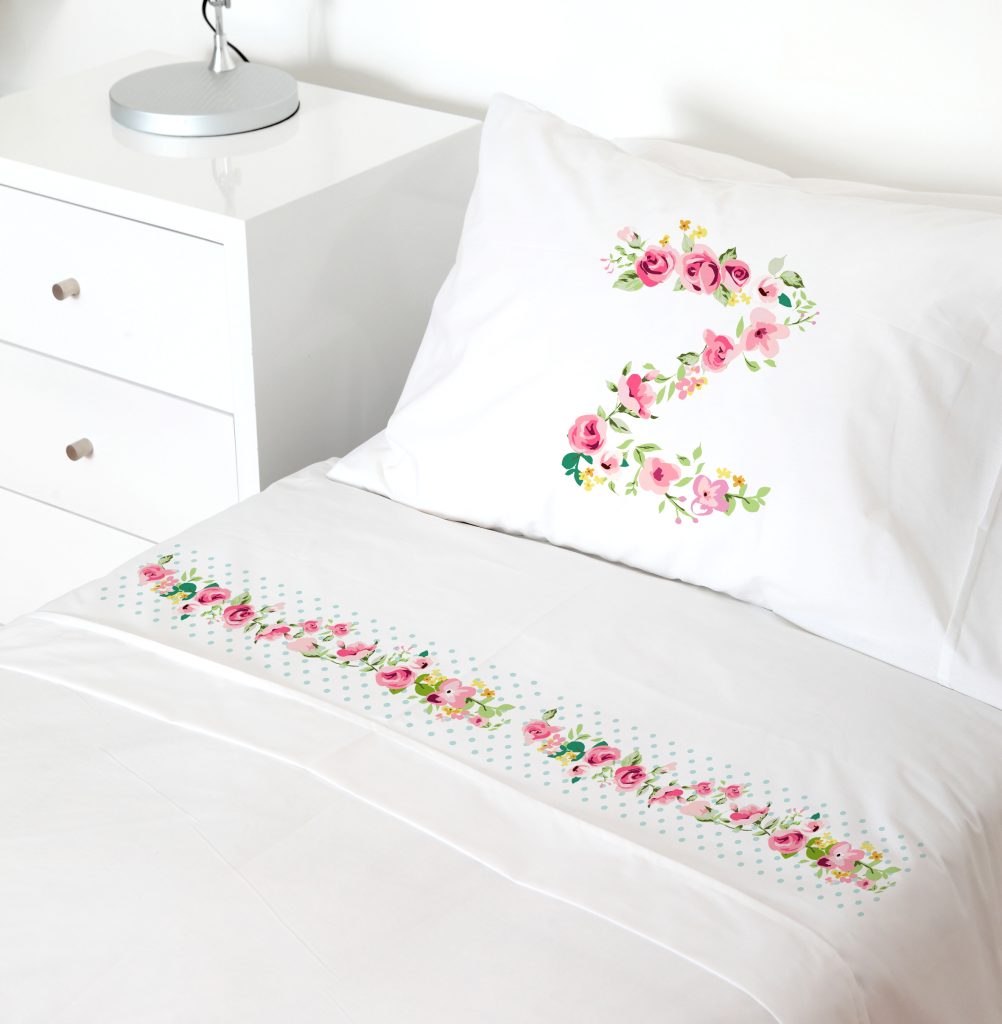 SET SÁBANAS TUYO PRINT LETRAS VINTAGE Z 1.5 PLAZAS 200 HILOS ALGODÓN BLANCO ESTAMPADO - 1