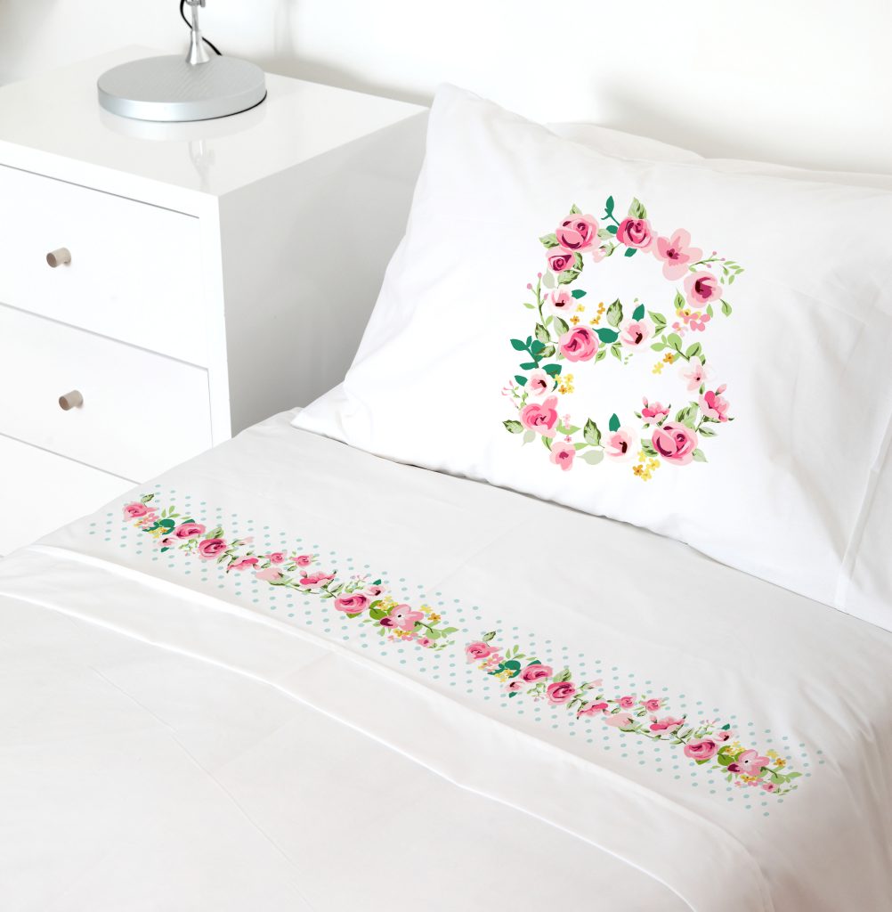SET SÁBANAS TUYO PRINT LETRAS VINTAGE B 1 PLAZA 200 HILOS ALGODÓN BLANCO ESTAMPADO - 1
