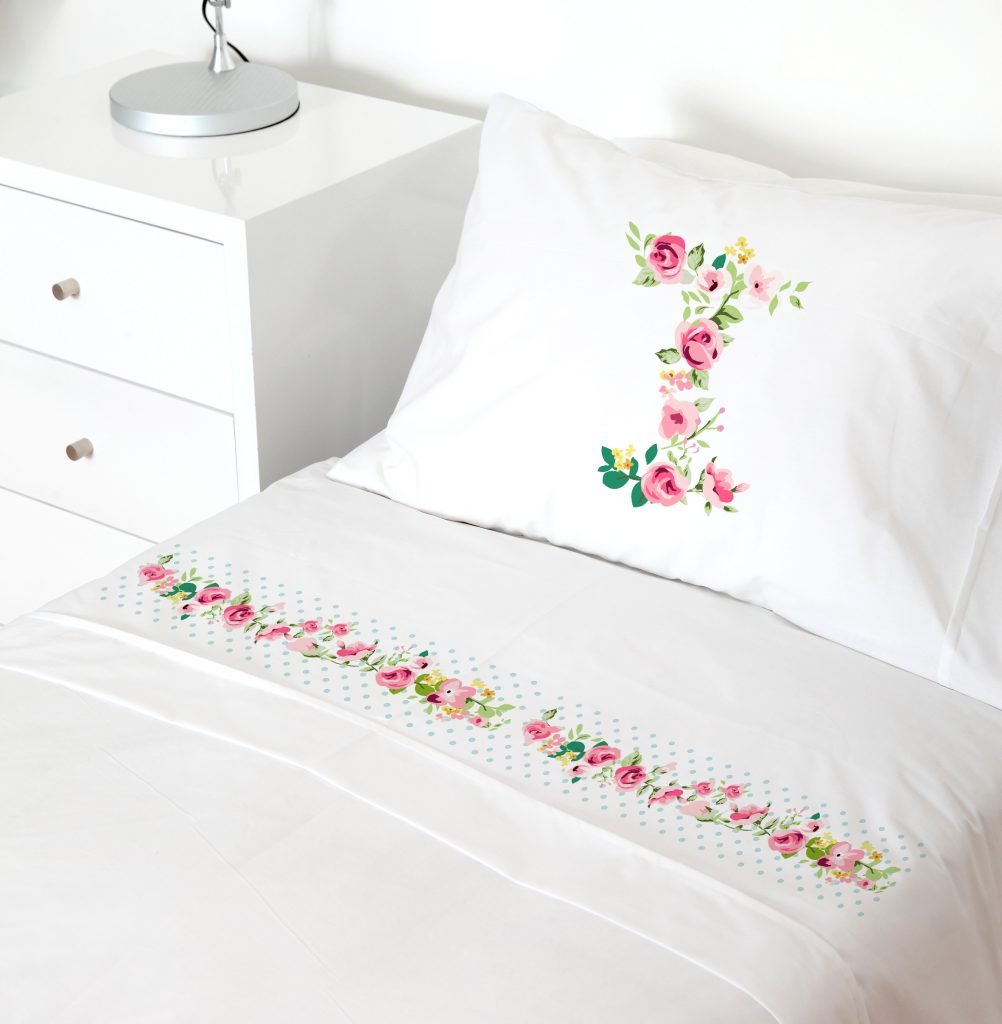 SET SÁBANAS TUYO PRINT LETRAS VINTAGE I 1 PLAZA 200 HILOS ALGODÓN BLANCO ESTAMPADO - 1