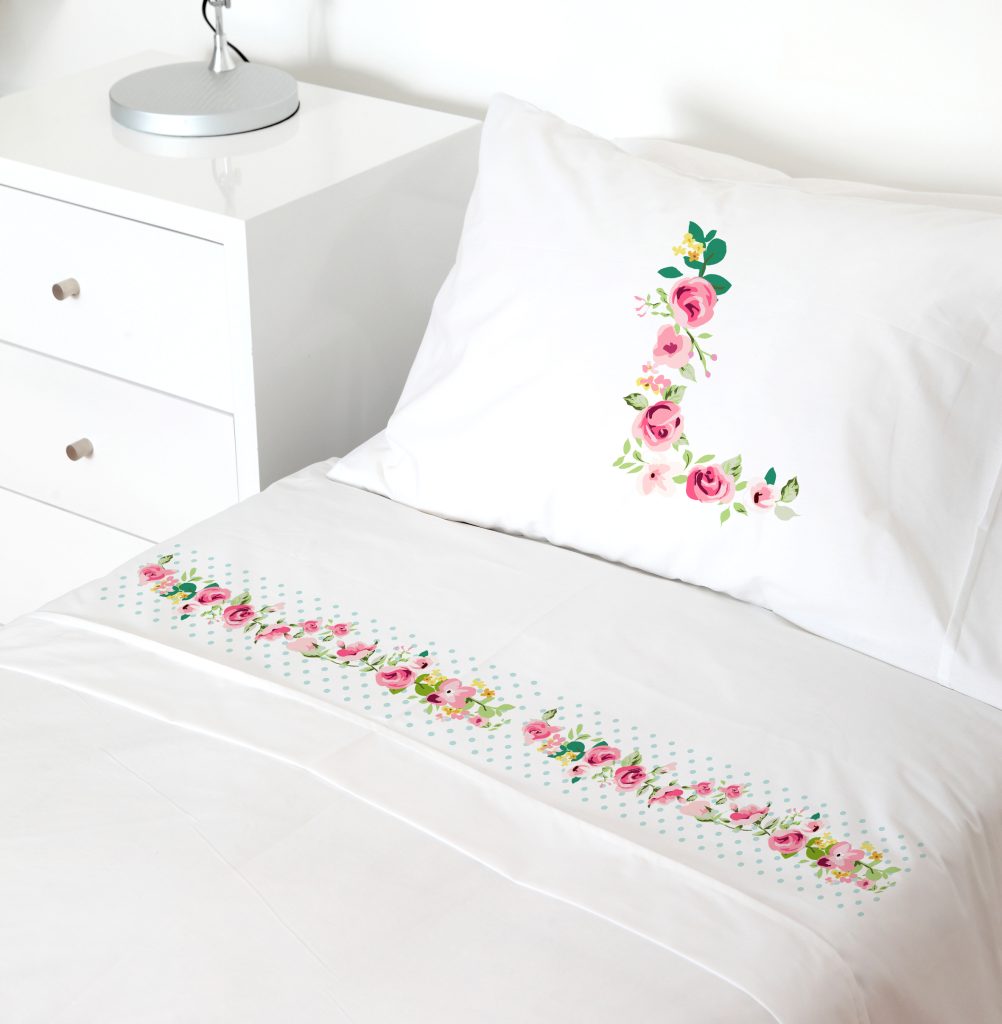 SET SÁBANAS TUYO PRINT LETRAS VINTAGE L 1 PLAZA 200 HILOS ALGODÓN BLANCO ESTAMPADO - 1