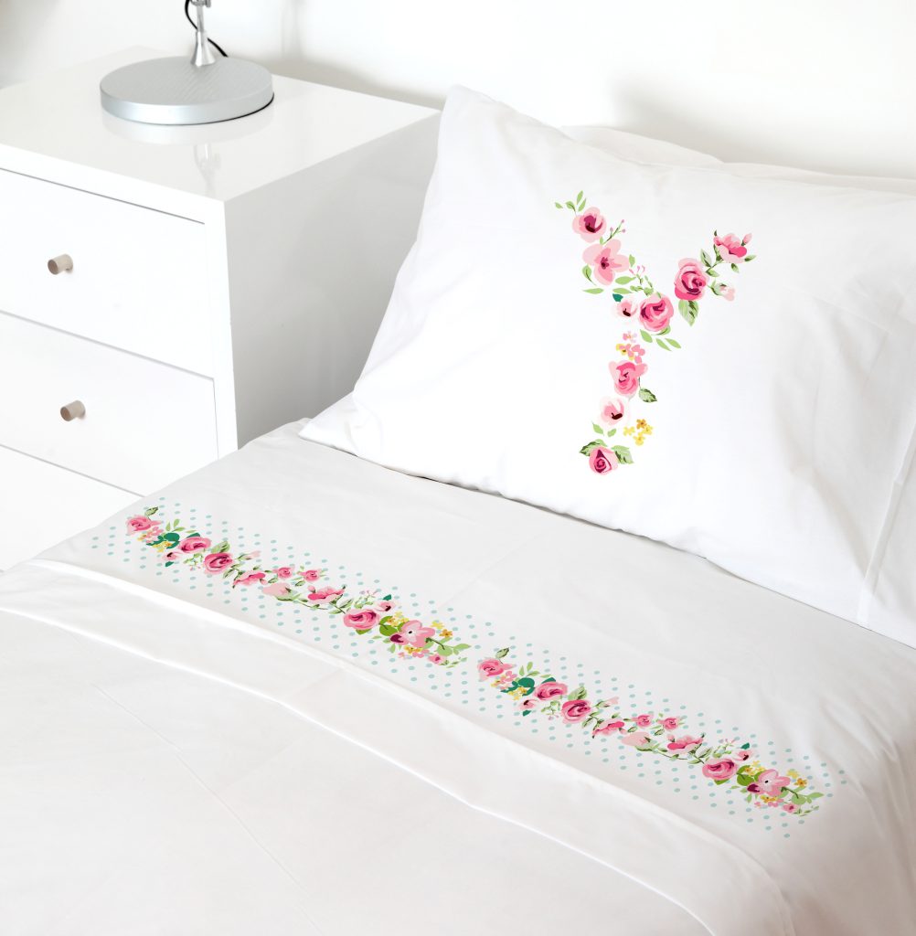 SET SÁBANAS TUYO PRINT LETRAS VINTAGE Y 1 PLAZA 200 HILOS ALGODÓN BLANCO ESTAMPADO - 1