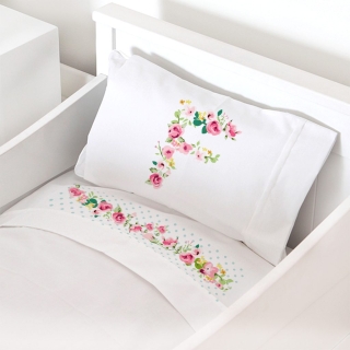 SET SÁBANAS TUYO PRINT LETRAS VINTAGE F CUNA ALGODÓN BLANCO - 1