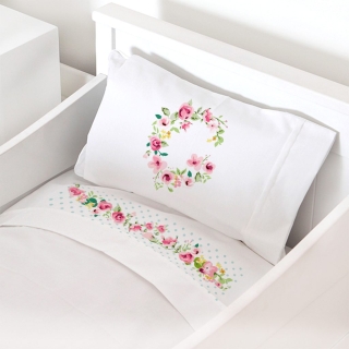 SET SÁBANAS TUYO PRINT LETRAS VINTAGE G CUNA ALGODÓN BLANCO - 1