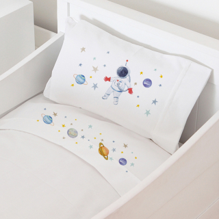 SET SÁBANAS TUYO PRINT ESPACIAL CUNA ALGODÓN BLANCO - 1
