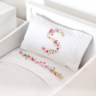 SET SÁBANAS TUYO PRINT LETRAS VINTAGE S ALGODÓN BLANCO MOISÉS COLECHO - 1