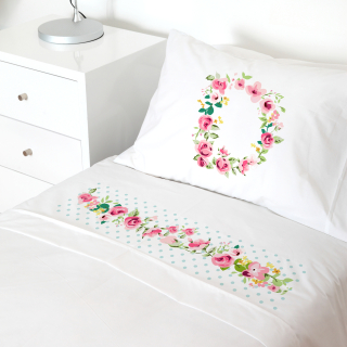 SET SÁBANAS TUYO PRINT LETRAS VINTAGE D BLANCO CAMA TRANSICIÓN - 1