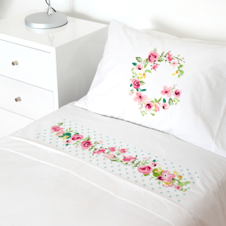 SET SÁBANAS TUYO PRINT LETRAS VINTAGE G ALGODÓN BLANCO CAMA TRANSICIÓN - 1
