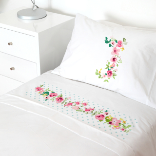 SET SÁBANAS TUYO PRINT LETRAS VINTAGE J ALGODÓN BLANCO CAMA TRANSICIÓN - 1