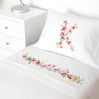 SET SÁBANAS TUYO PRINT LETRAS VINTAGE K ALGODÓN BLANCO CAMA TRANSICIÓN - 1