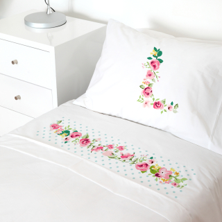 SET SÁBANAS TUYO PRINT LETRAS VINTAGE L ALGODÓN BLANCO CAMA TRANSICIÓN - 1