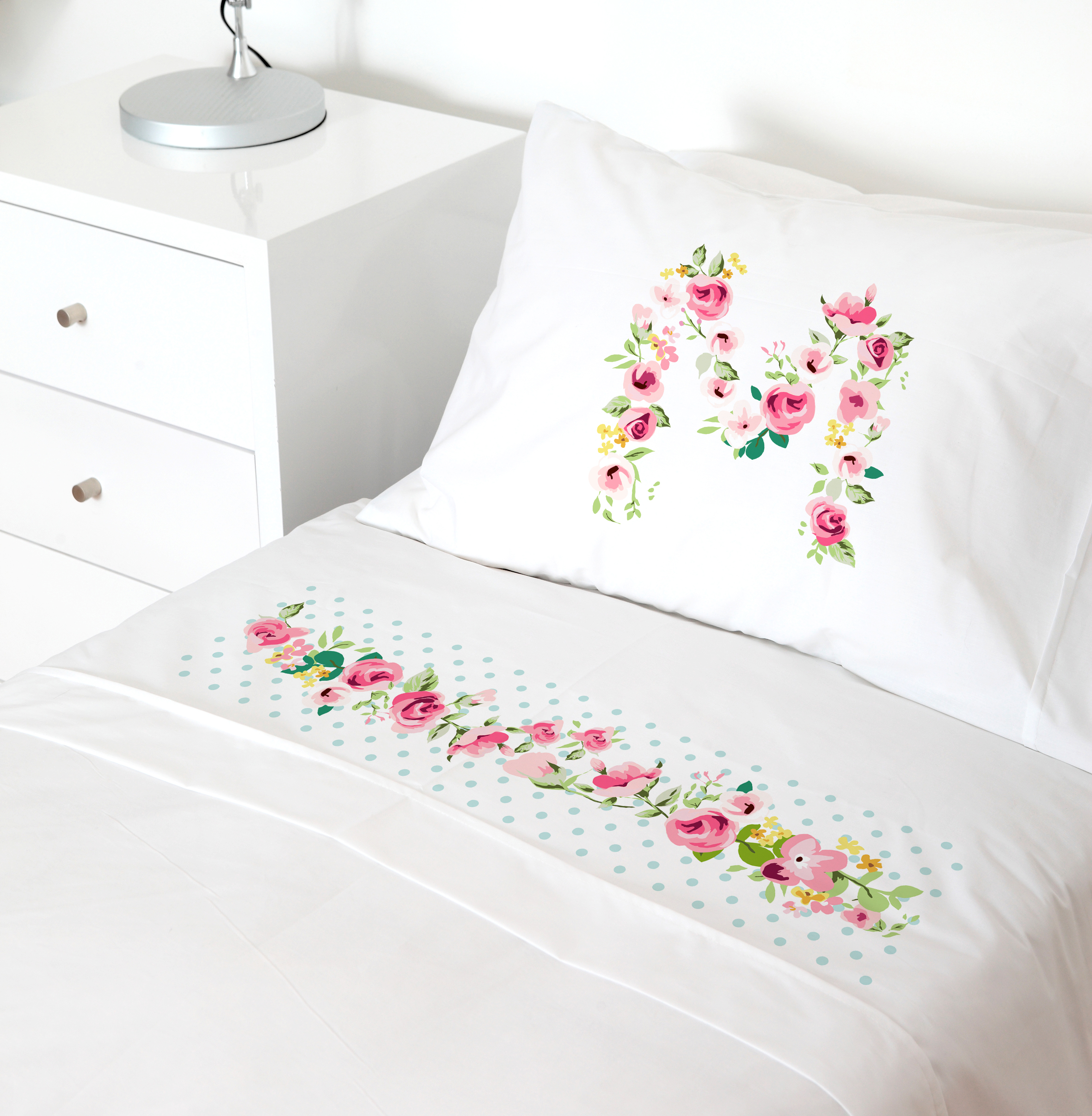 SET SÁBANAS TUYO PRINT LETRAS VINTAGE M ALGODÓN BLANCO CAMA TRANSICIÓN - 1
