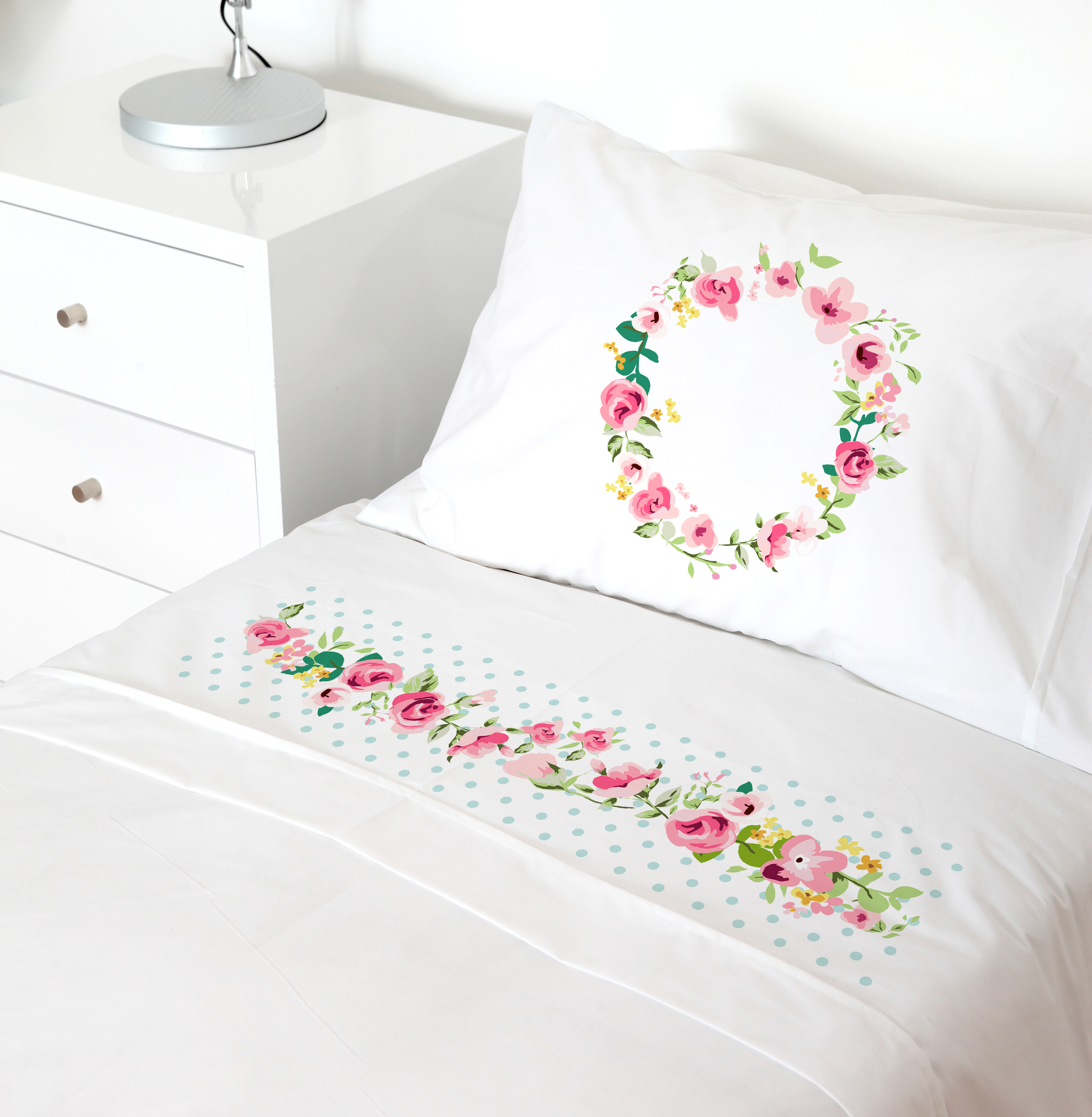 SET SÁBANAS TUYO PRINT LETRAS VINTAGE O ALGODÓN BLANCO CAMA TRANSICIÓN - 1