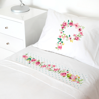 SET SÁBANAS TUYO PRINT LETRAS VINTAGE P ALGODÓN BLANCO CAMA TRANSICIÓN - 1