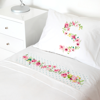 SET SÁBANAS TUYO PRINT LETRAS VINTAGE S ALGODÓN BLANCO CAMA TRANSICIÓN - 1
