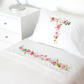 SET SÁBANAS TUYO PRINT LETRAS VINTAGE T ALGODÓN BLANCO CAMA TRANSICIÓN - 1