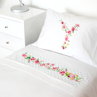 SET SÁBANAS TUYO PRINT LETRAS VINTAGE Y ALGODÓN BLANCO CAMA TRANSICIÓN - 1