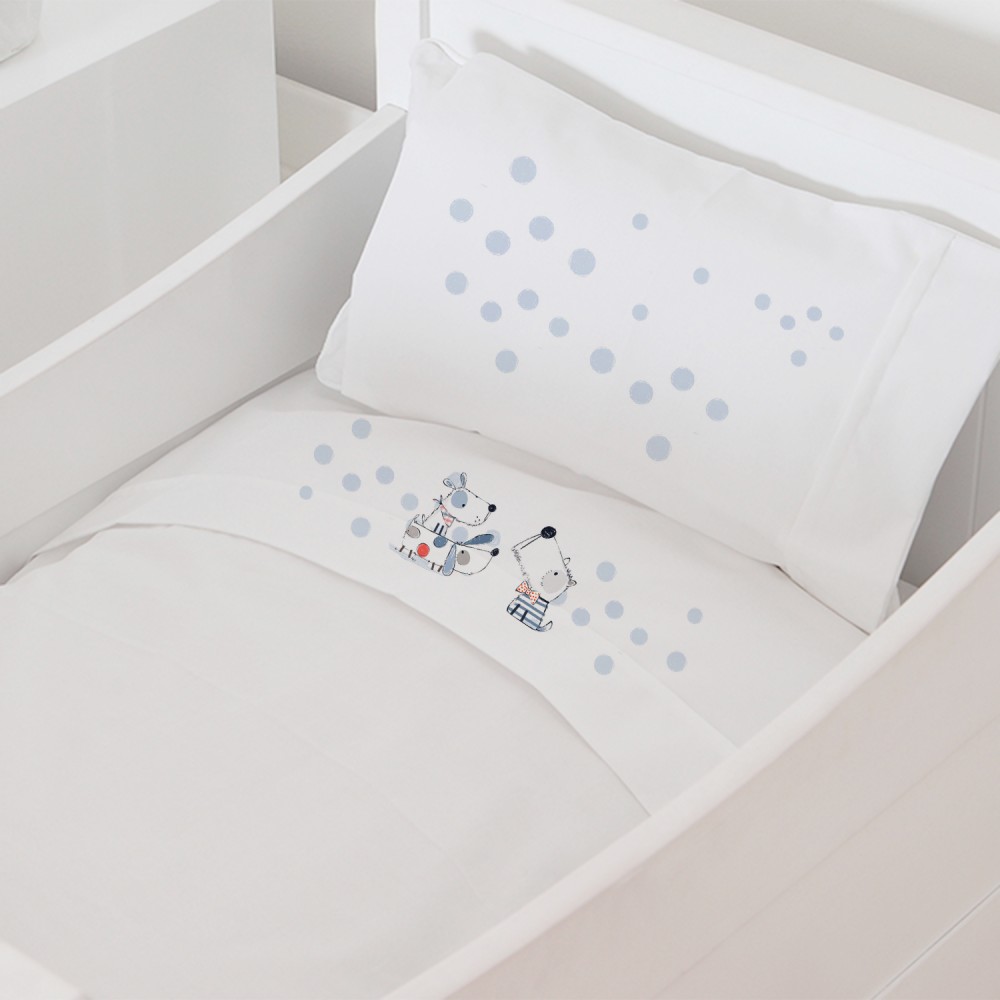SET SÁBANAS TUYO PRINT DOGS CUNA ALGODÓN BLANCO - 1